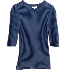 Ella Moss Navy Blue Miranda Short Sleeve Fitted Pullover Sweater Sz XL EUC